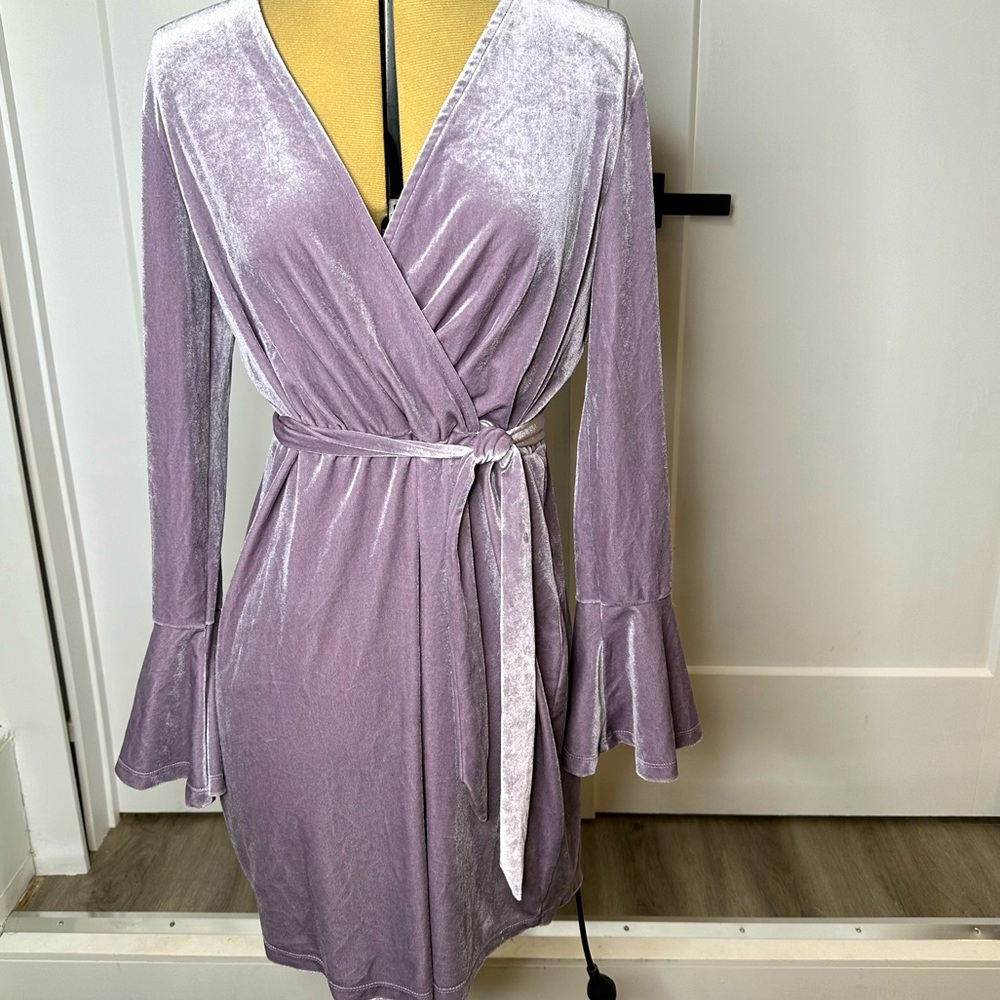 Vero Moda Lavender Velvet Wrap Midi Dress